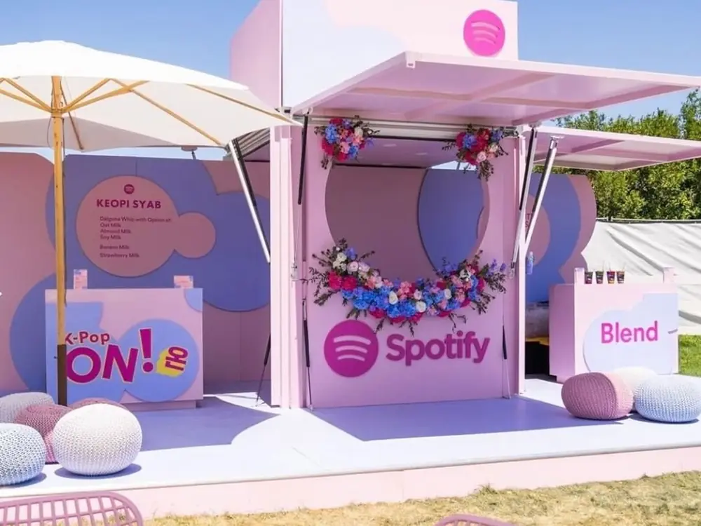 Spotify pop-up coffee bar with parasols at REVOLVE Festival