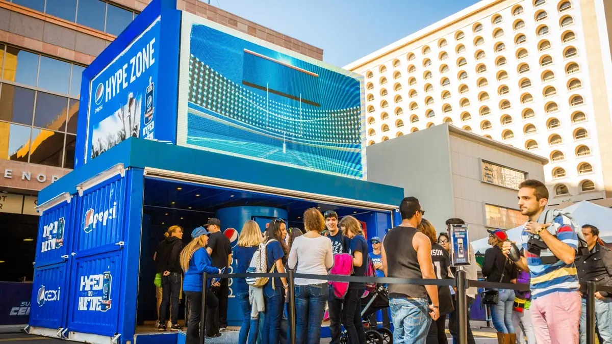 Queue of visitors at the Pepsi tasting bar activation